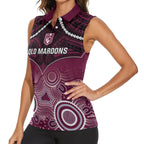 Custom QLD Maroons Rugby Women Sleeveless Polo Shirt Aboriginal Mix Polynesian Pattern