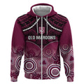 Custom QLD Maroons Rugby Zip Hoodie Aboriginal Mix Polynesian Pattern