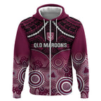 Custom QLD Maroons Rugby Zip Hoodie Aboriginal Mix Polynesian Pattern
