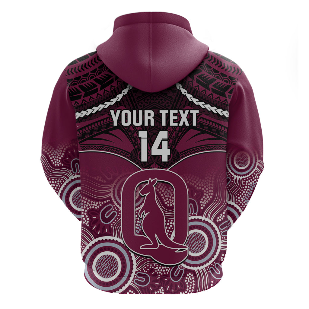 Custom QLD Maroons Rugby Zip Hoodie Aboriginal Mix Polynesian Pattern