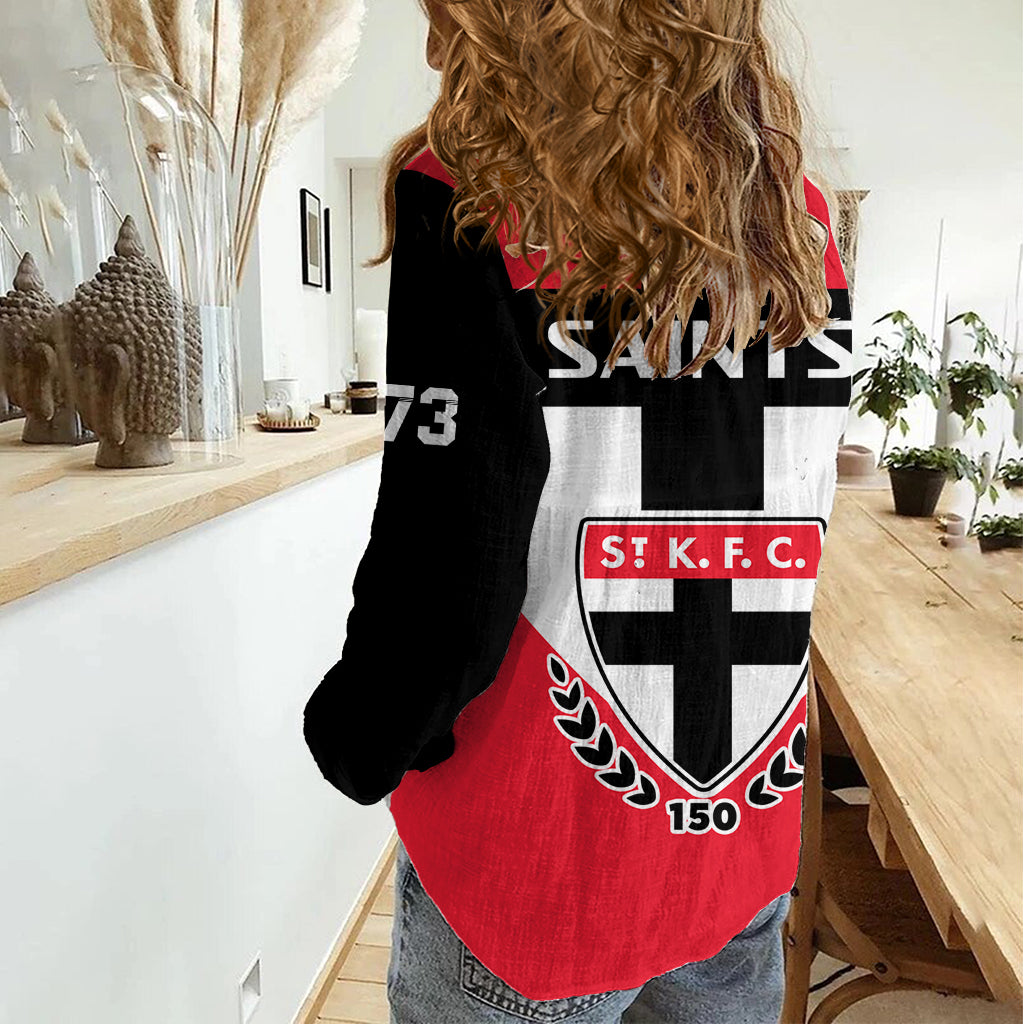 St Kilda Football 2023 Women Casual Shirt Saints 150th Anniversary Sporty Style LT14