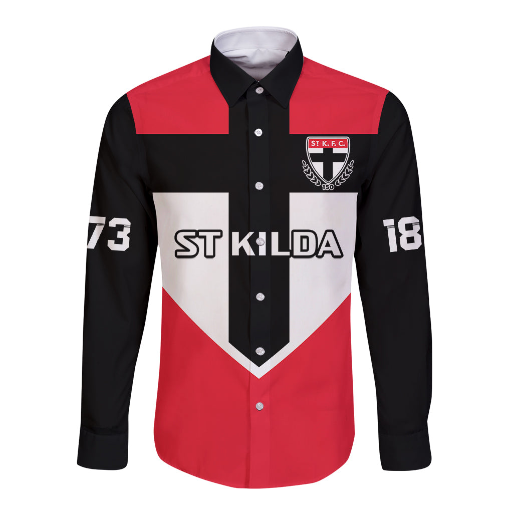 personalised-st-kilda-football-2023-long-sleeve-button-shirt-saints-150th-anniversary-sporty-style