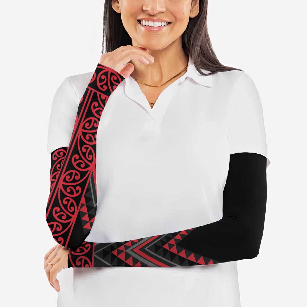 Red Aotearoa Mangopare Kowhaiwhai Niho Taniwha Arm Sleeves Maori New Zealand - Aussie Hoodie