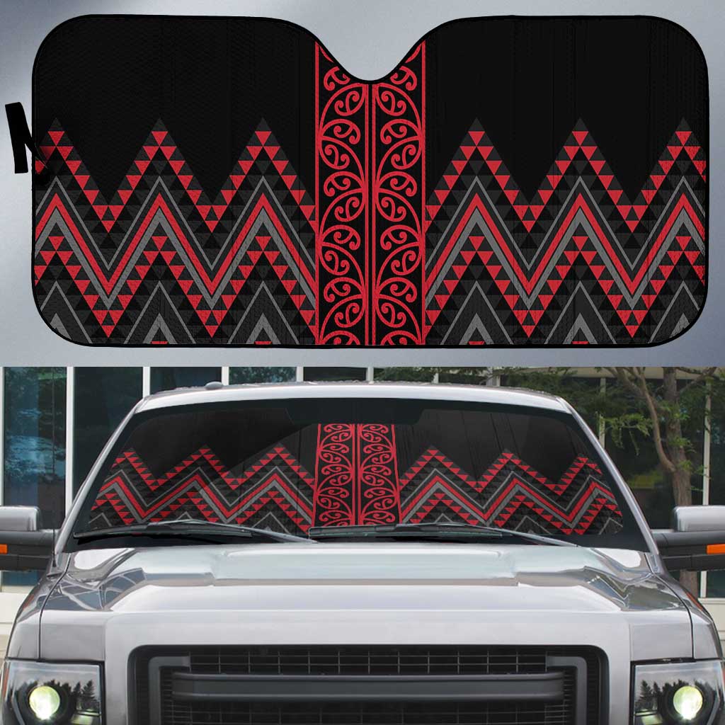 Red Aotearoa Mangopare Kowhaiwhai Niho Taniwha Auto Sun Shade Maori New Zealand - Aussie Hoodie