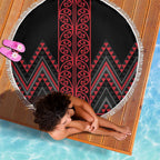 Red Aotearoa Mangopare Kowhaiwhai and Niho Taniwha Beach Blanket Maori New Zealand