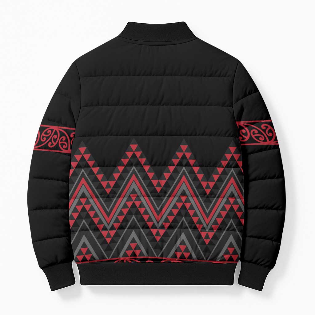Red Aotearoa Mangopare Kowhaiwhai Niho Taniwha Bomber Puffer Jacket Maori New Zealand - Aussie Hoodie