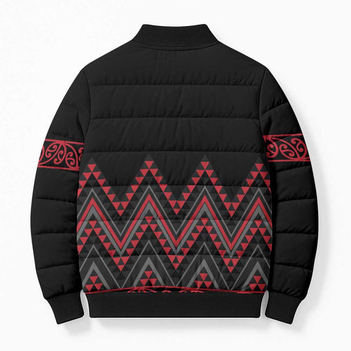 Red Aotearoa Mangopare Kowhaiwhai Niho Taniwha Bomber Puffer Jacket Maori New Zealand - Aussie Hoodie