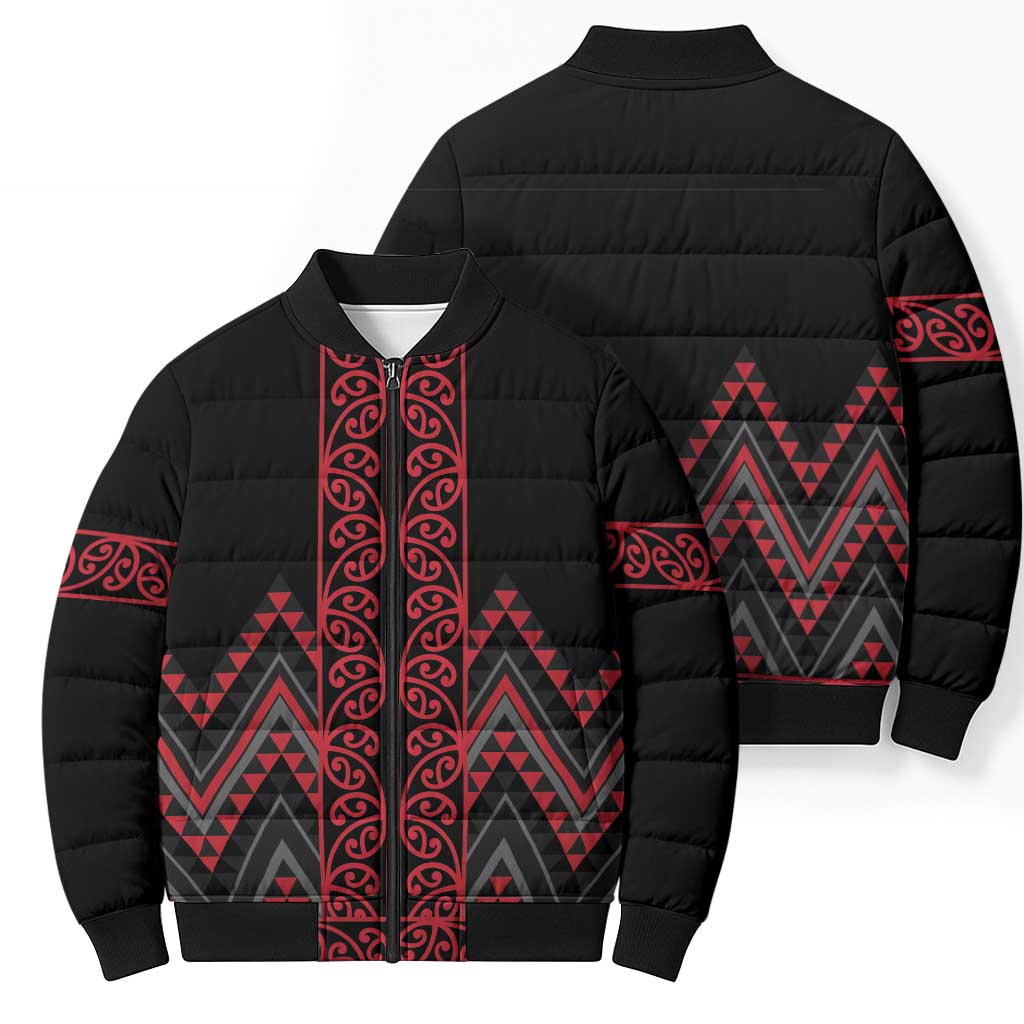 Red Aotearoa Mangopare Kowhaiwhai Niho Taniwha Bomber Puffer Jacket Maori New Zealand - Aussie Hoodie