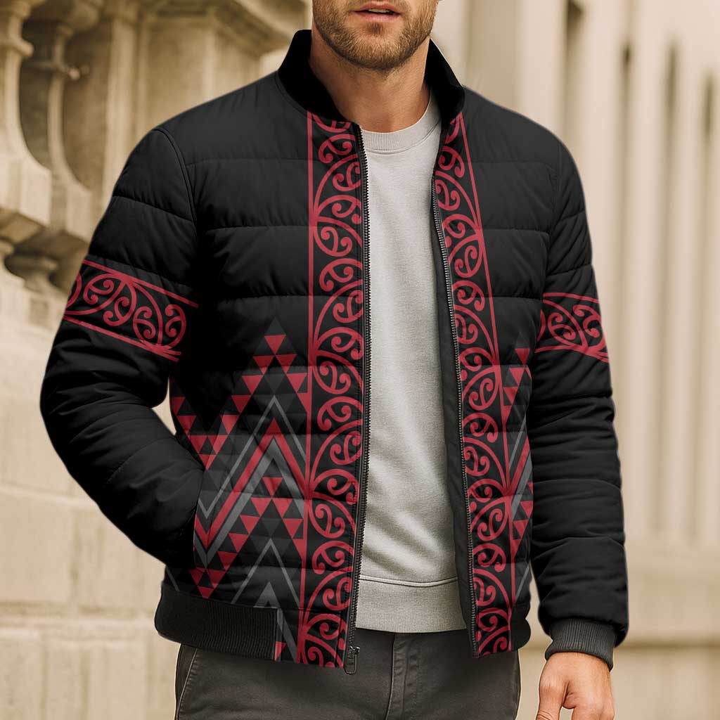 Red Aotearoa Mangopare Kowhaiwhai Niho Taniwha Bomber Puffer Jacket Maori New Zealand - Aussie Hoodie