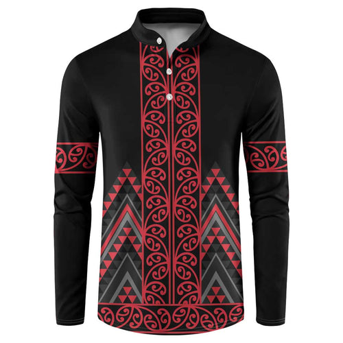Red Aotearoa Mangopare Kowhaiwhai and Niho Taniwha Button Sweatshirt Maori New Zealand