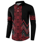 Red Aotearoa Mangopare Kowhaiwhai and Niho Taniwha Button Sweatshirt Maori New Zealand