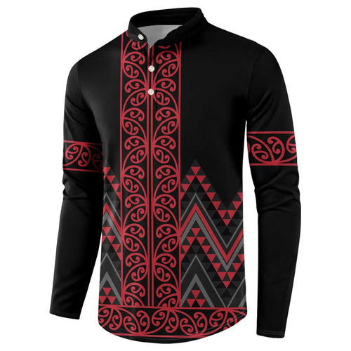 Red Aotearoa Mangopare Kowhaiwhai and Niho Taniwha Button Sweatshirt Maori New Zealand