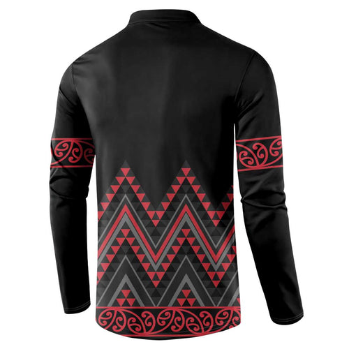 Red Aotearoa Mangopare Kowhaiwhai and Niho Taniwha Button Sweatshirt Maori New Zealand