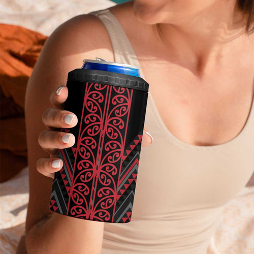 Red Aotearoa Mangopare Kowhaiwhai and Niho Taniwha 4 in 1 Can Cooler Tumbler Maori New Zealand