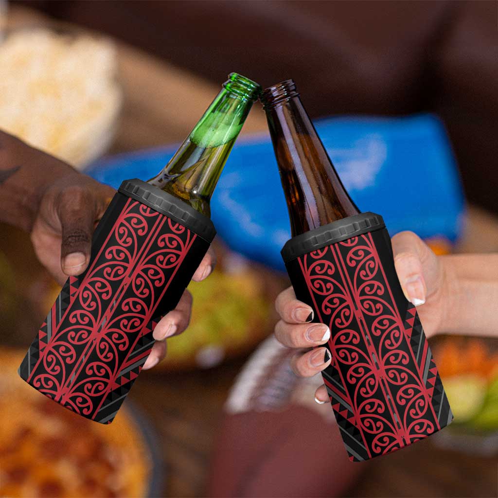 Red Aotearoa Mangopare Kowhaiwhai and Niho Taniwha 4 in 1 Can Cooler Tumbler Maori New Zealand
