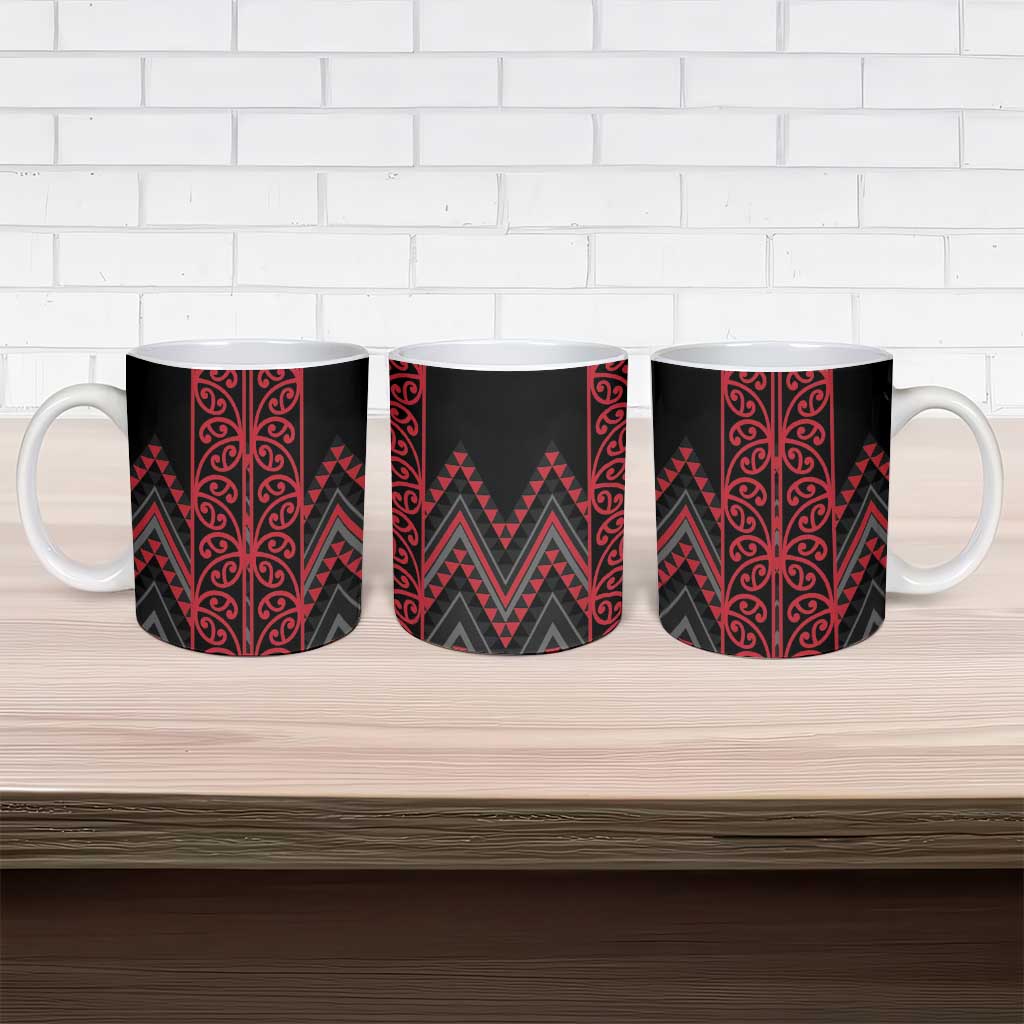 Red Aotearoa Mangopare Kowhaiwhai Niho Taniwha Ceramic Mug Maori New Zealand - Aussie Hoodie