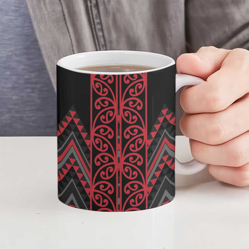 Red Aotearoa Mangopare Kowhaiwhai Niho Taniwha Ceramic Mug Maori New Zealand - Aussie Hoodie