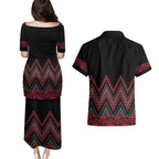 Red Aotearoa Mangopare Kowhaiwhai and Niho Taniwha Couples Matching Puletasi and Hawaiian Shirt Maori New Zealand