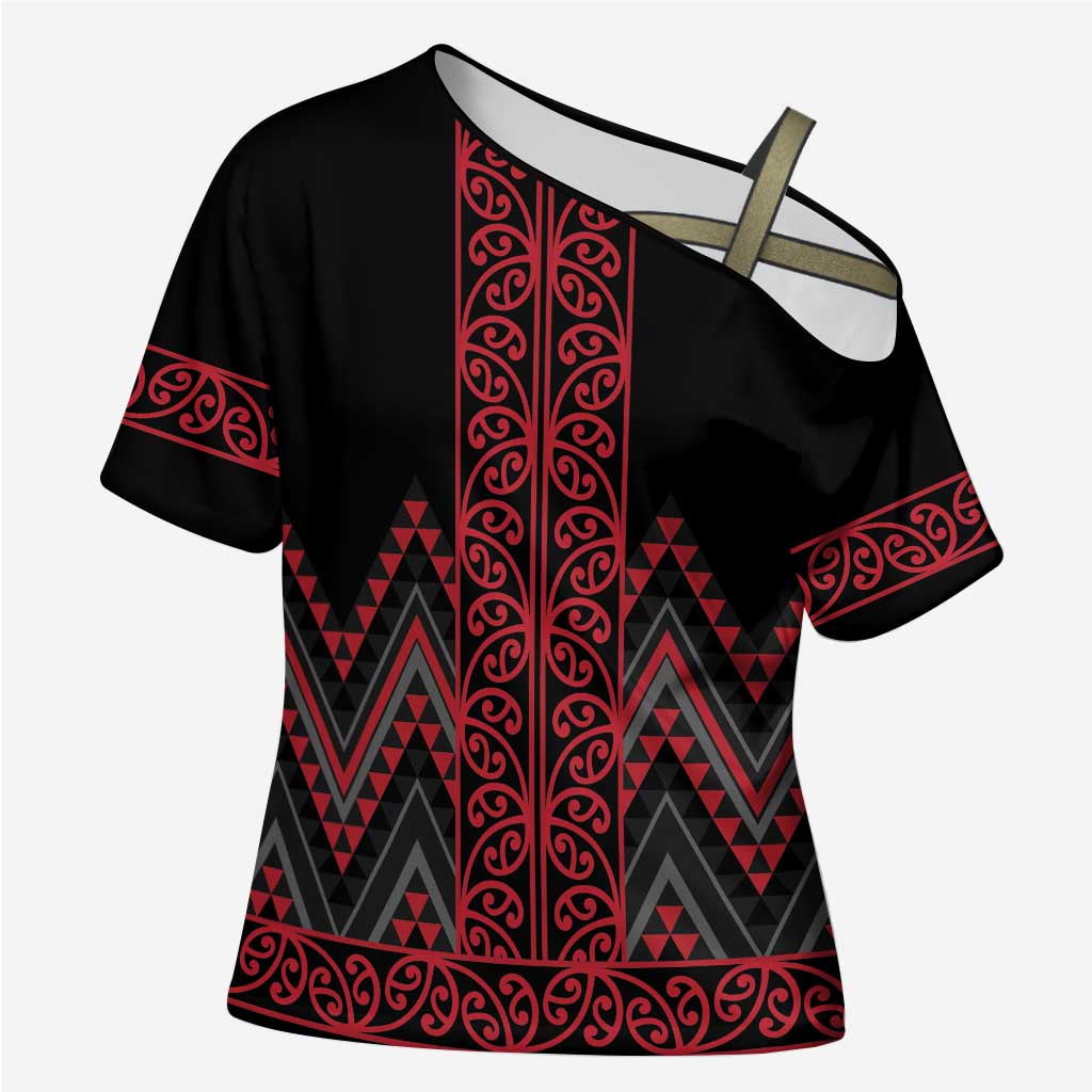 Red Aotearoa Mangopare Kowhaiwhai Niho Taniwha Cross Shoulder Shirt Maori New Zealand - Aussie Hoodie