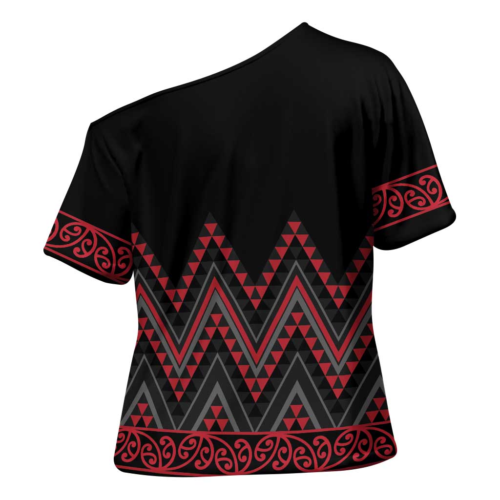 Red Aotearoa Mangopare Kowhaiwhai Niho Taniwha Cross Shoulder Shirt Maori New Zealand - Aussie Hoodie