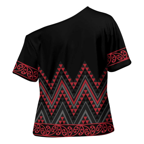 Red Aotearoa Mangopare Kowhaiwhai Niho Taniwha Cross Shoulder Shirt Maori New Zealand - Aussie Hoodie