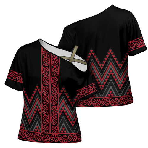 Red Aotearoa Mangopare Kowhaiwhai Niho Taniwha Cross Shoulder Shirt Maori New Zealand - Aussie Hoodie