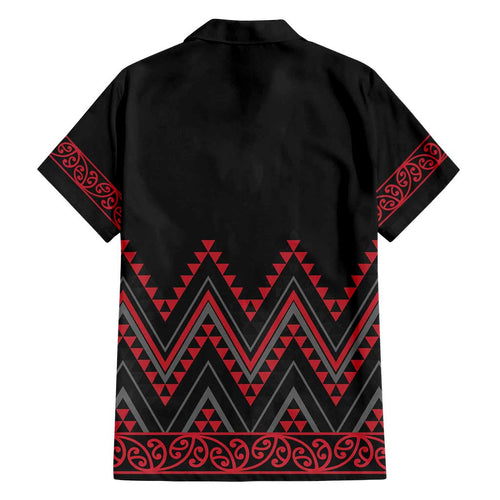Red Aotearoa Mangopare Kowhaiwhai and Niho Taniwha Family Matching Long Sleeve Bodycon Dress and Hawaiian Shirt Maori New Zealand