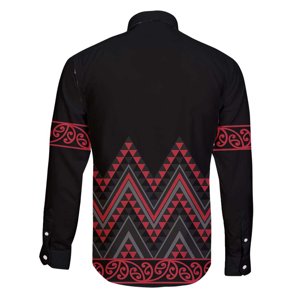Red Aotearoa Mangopare Kowhaiwhai and Niho Taniwha Family Matching Long Sleeve Bodycon Dress and Hawaiian Shirt Maori New Zealand