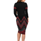 Red Aotearoa Mangopare Kowhaiwhai and Niho Taniwha Family Matching Long Sleeve Bodycon Dress and Hawaiian Shirt Maori New Zealand