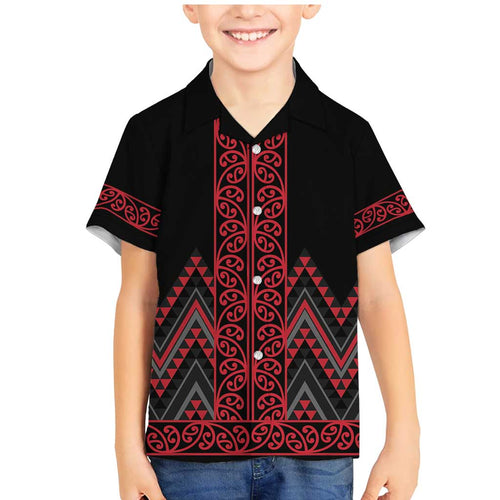 Red Aotearoa Mangopare Kowhaiwhai and Niho Taniwha Family Matching Mermaid Dress and Hawaiian Shirt Maori New Zealand