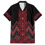 Red Aotearoa Mangopare Kowhaiwhai and Niho Taniwha Family Matching Off The Shoulder Long Sleeve Dress and Hawaiian Shirt Maori New Zealand