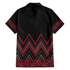 Red Aotearoa Mangopare Kowhaiwhai and Niho Taniwha Family Matching Off Shoulder Short Dress and Hawaiian Shirt Maori New Zealand
