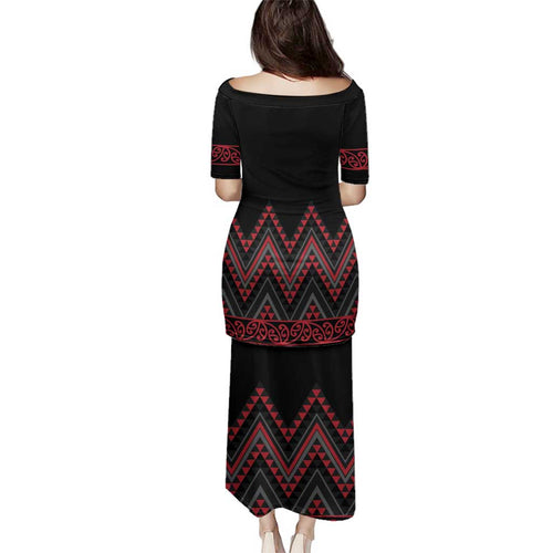 Red Aotearoa Mangopare Kowhaiwhai and Niho Taniwha Family Matching Puletasi and Hawaiian Shirt Maori New Zealand