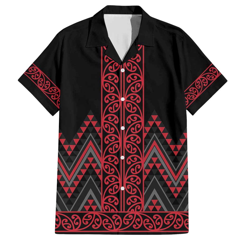 Red Aotearoa Mangopare Kowhaiwhai and Niho Taniwha Family Matching Short Sleeve Bodycon Dress and Hawaiian Shirt Maori New Zealand