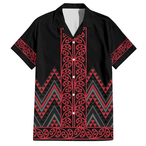 Red Aotearoa Mangopare Kowhaiwhai and Niho Taniwha Family Matching Short Sleeve Bodycon Dress and Hawaiian Shirt Maori New Zealand