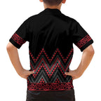 Red Aotearoa Mangopare Kowhaiwhai and Niho Taniwha Family Matching Summer Maxi Dress and Hawaiian Shirt Maori New Zealand