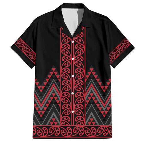 Red Aotearoa Mangopare Kowhaiwhai and Niho Taniwha Family Matching Summer Maxi Dress and Hawaiian Shirt Maori New Zealand