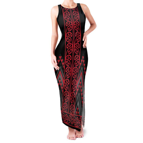 Red Aotearoa Mangopare Kowhaiwhai and Niho Taniwha Family Matching Tank Maxi Dress and Hawaiian Shirt Maori New Zealand