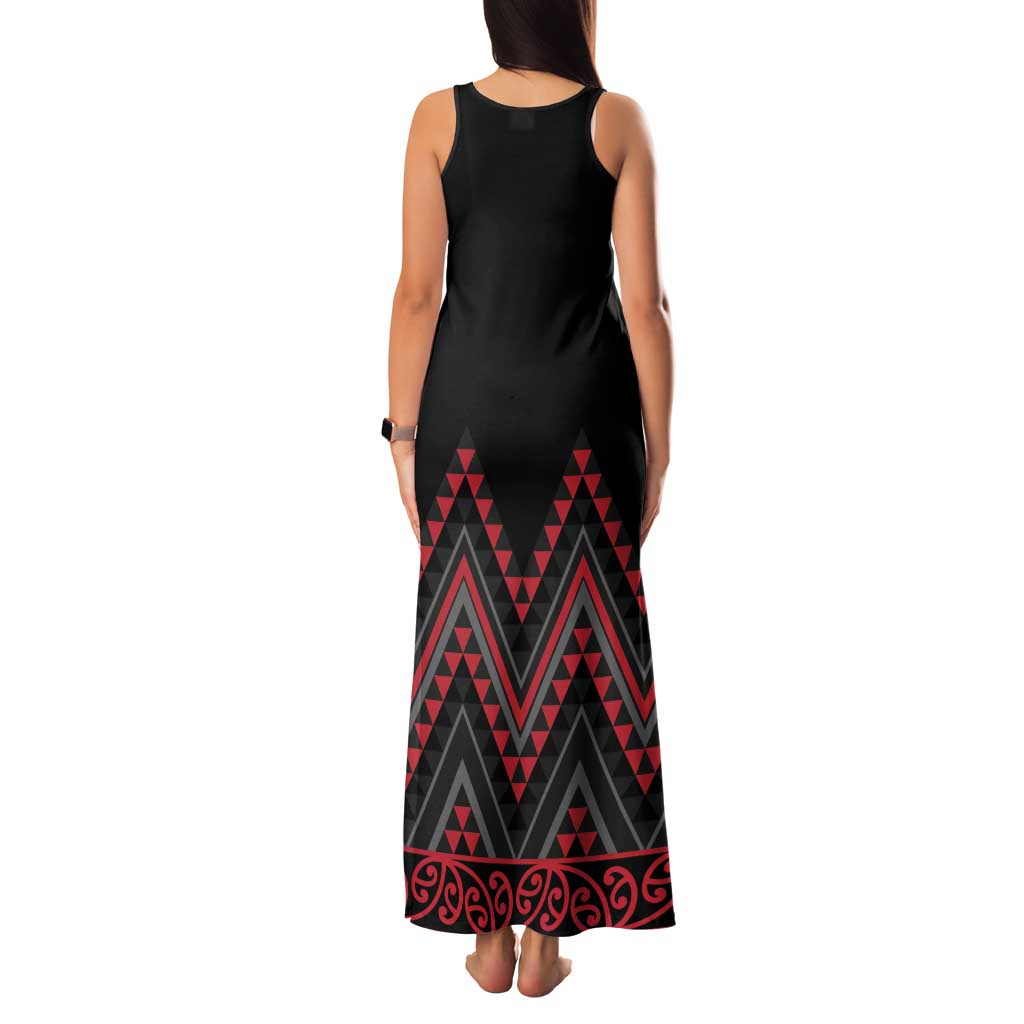 Red Aotearoa Mangopare Kowhaiwhai and Niho Taniwha Family Matching Tank Maxi Dress and Hawaiian Shirt Maori New Zealand