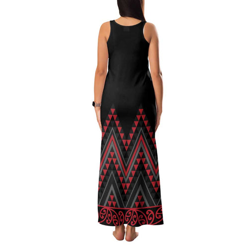 Red Aotearoa Mangopare Kowhaiwhai and Niho Taniwha Family Matching Tank Maxi Dress and Hawaiian Shirt Maori New Zealand