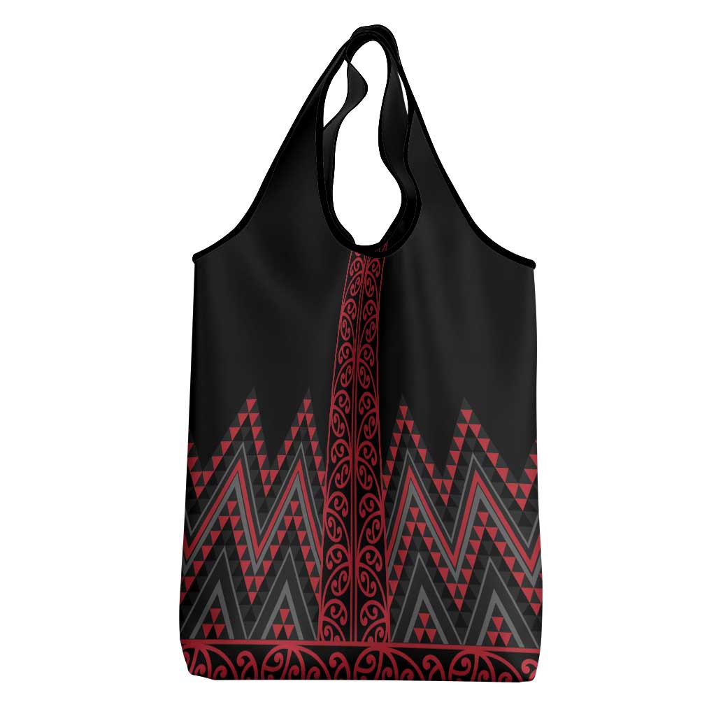 Red Aotearoa Mangopare Kowhaiwhai and Niho Taniwha Grocery Bag Maori New Zealand