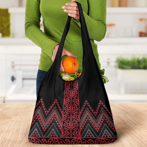 Red Aotearoa Mangopare Kowhaiwhai and Niho Taniwha Grocery Bag Maori New Zealand