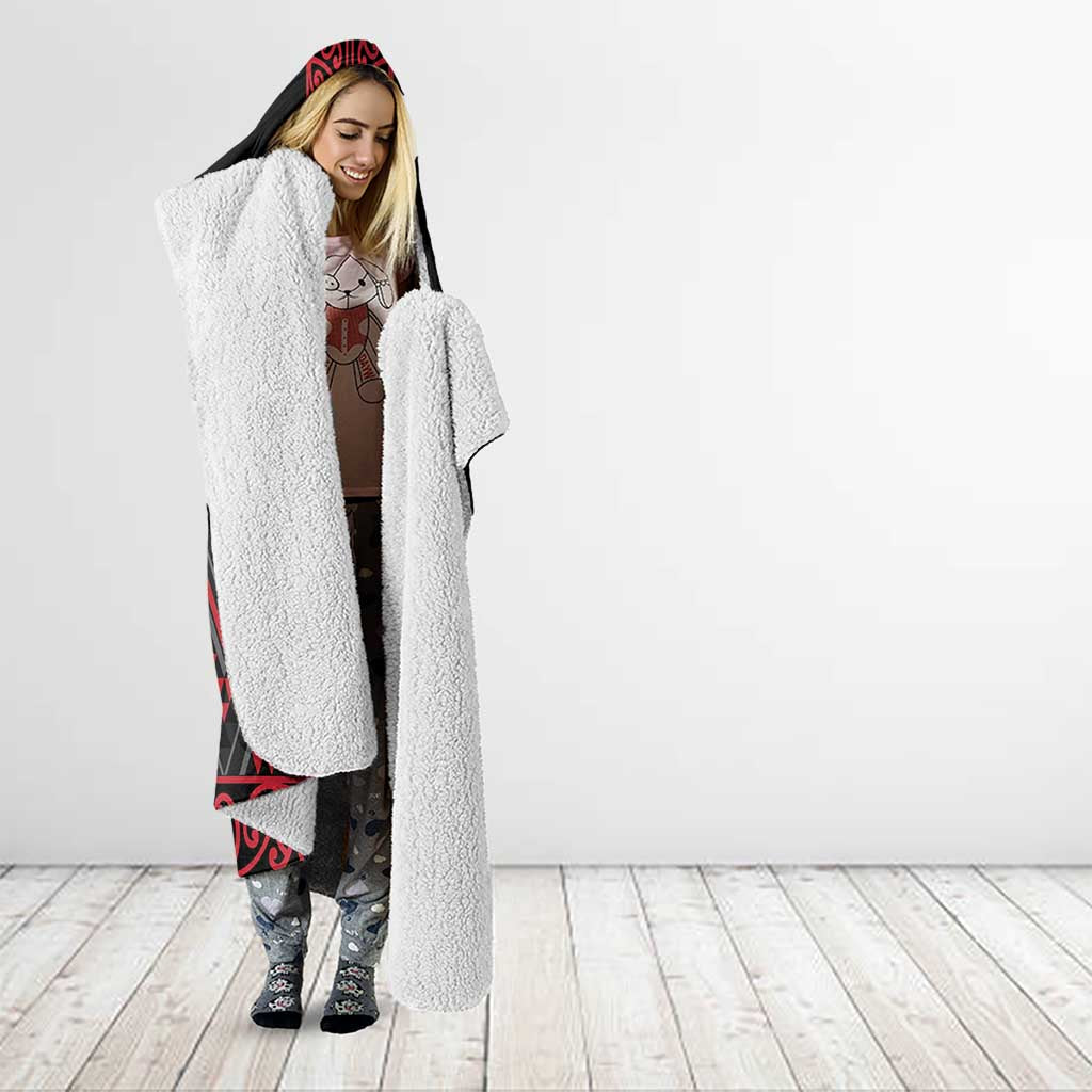 Red Aotearoa Mangopare Kowhaiwhai and Niho Taniwha Hooded Blanket Maori New Zealand
