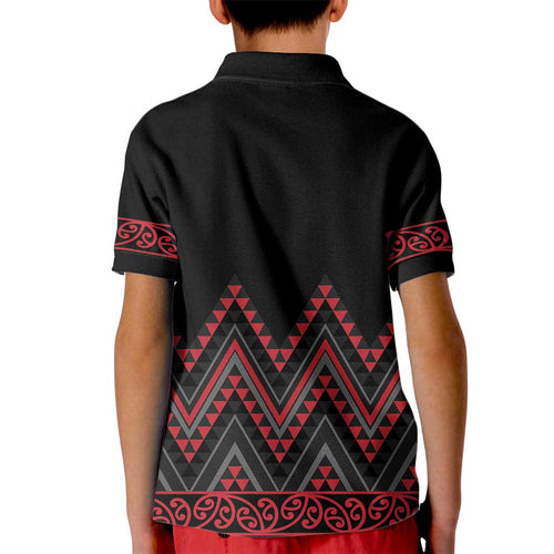 Red Aotearoa Mangopare Kowhaiwhai and Niho Taniwha Kid Polo Shirt Maori New Zealand