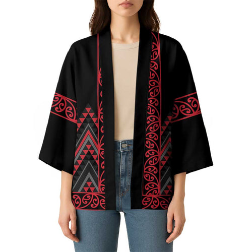 Red Aotearoa Mangopare Kowhaiwhai Niho Taniwha Kimono Maori New Zealand - Aussie Hoodie