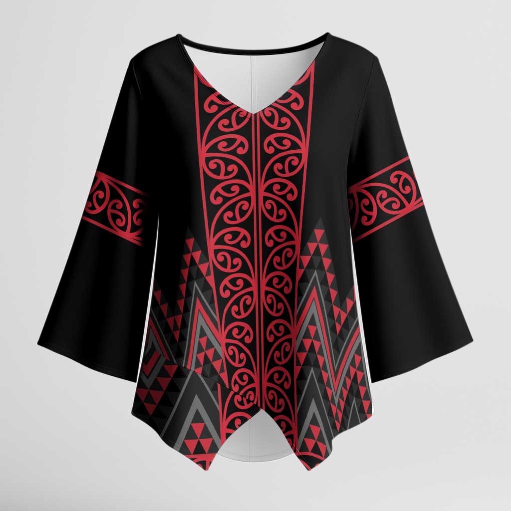 Red Aotearoa Mangopare Kowhaiwhai Niho Taniwha Kimono Sleeve Blouse Maori New Zealand - Aussie Hoodie