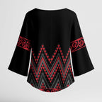 Red Aotearoa Mangopare Kowhaiwhai Niho Taniwha Kimono Sleeve Blouse Maori New Zealand - Aussie Hoodie