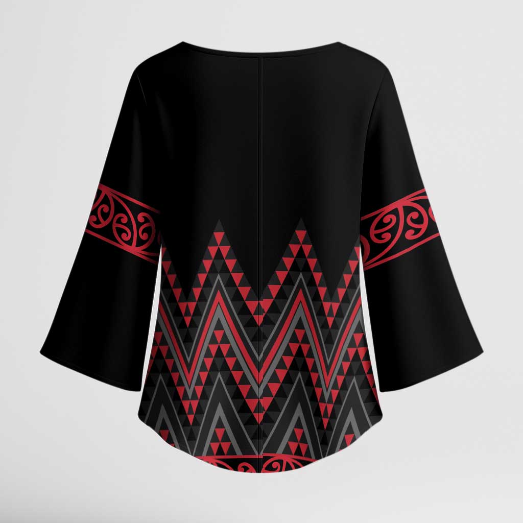 Red Aotearoa Mangopare Kowhaiwhai Niho Taniwha Kimono Sleeve Blouse Maori New Zealand - Aussie Hoodie