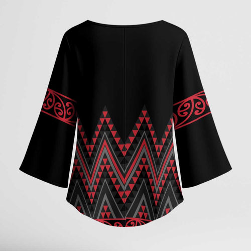 Red Aotearoa Mangopare Kowhaiwhai Niho Taniwha Kimono Sleeve Blouse Maori New Zealand - Aussie Hoodie