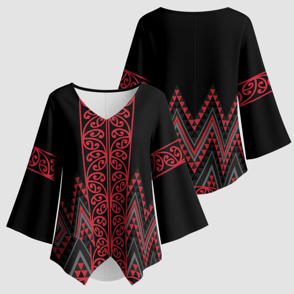 Red Aotearoa Mangopare Kowhaiwhai Niho Taniwha Kimono Sleeve Blouse Maori New Zealand - Aussie Hoodie